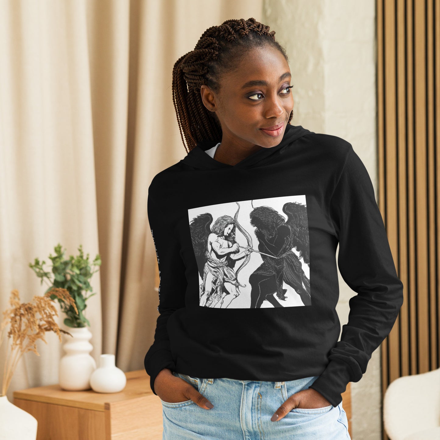 Hellz Palace® Brand Angels Vs Demons Thin Hooded long-sleeve tee