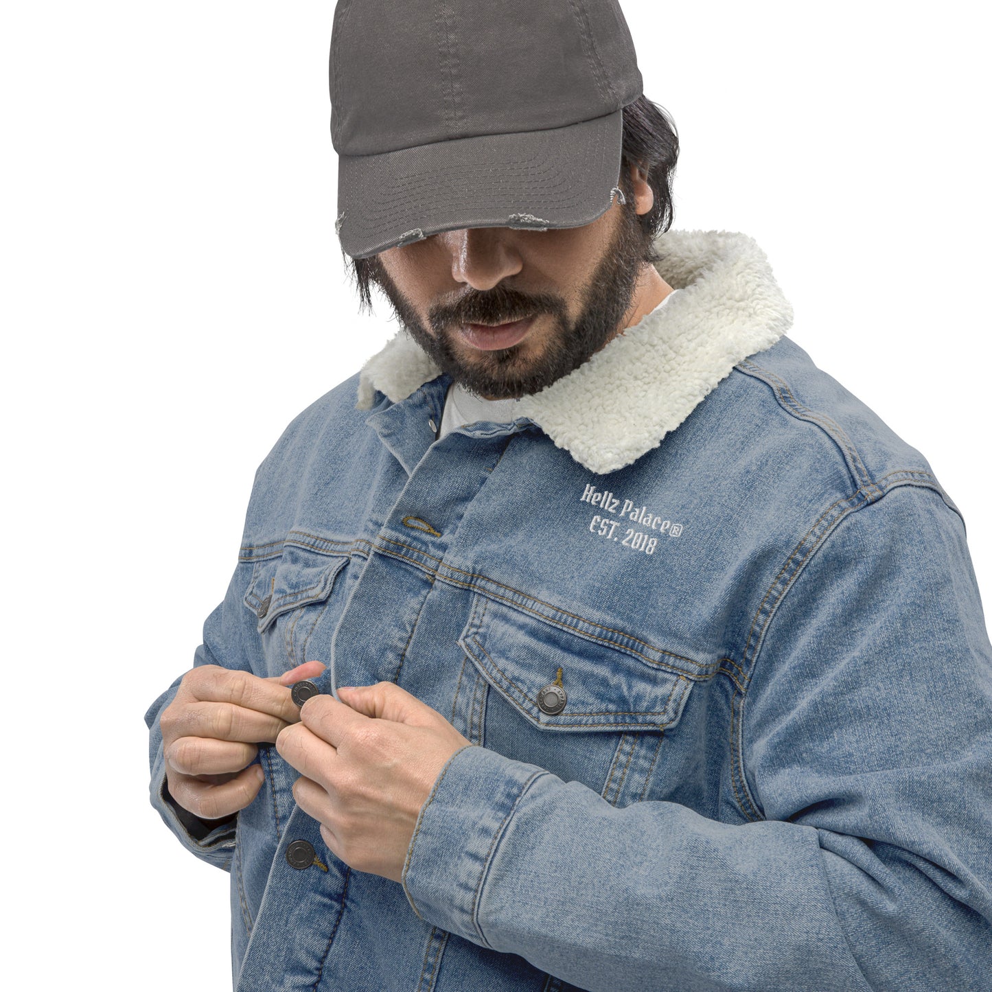 Hellz Palace® Brand EST Unisex denim sherpa jacket